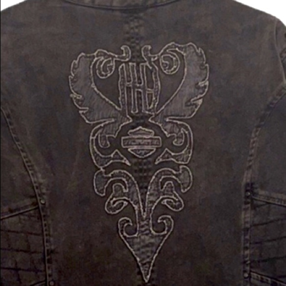 HARLEY DAVIDSON-WOMENS BLACK DENIM MOTORCYCLE JACKET: SIZE 1X